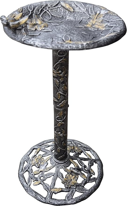 Antique Pewter Cast Bird Bath – Elegant Outdoor Hummingbird Garden Decor