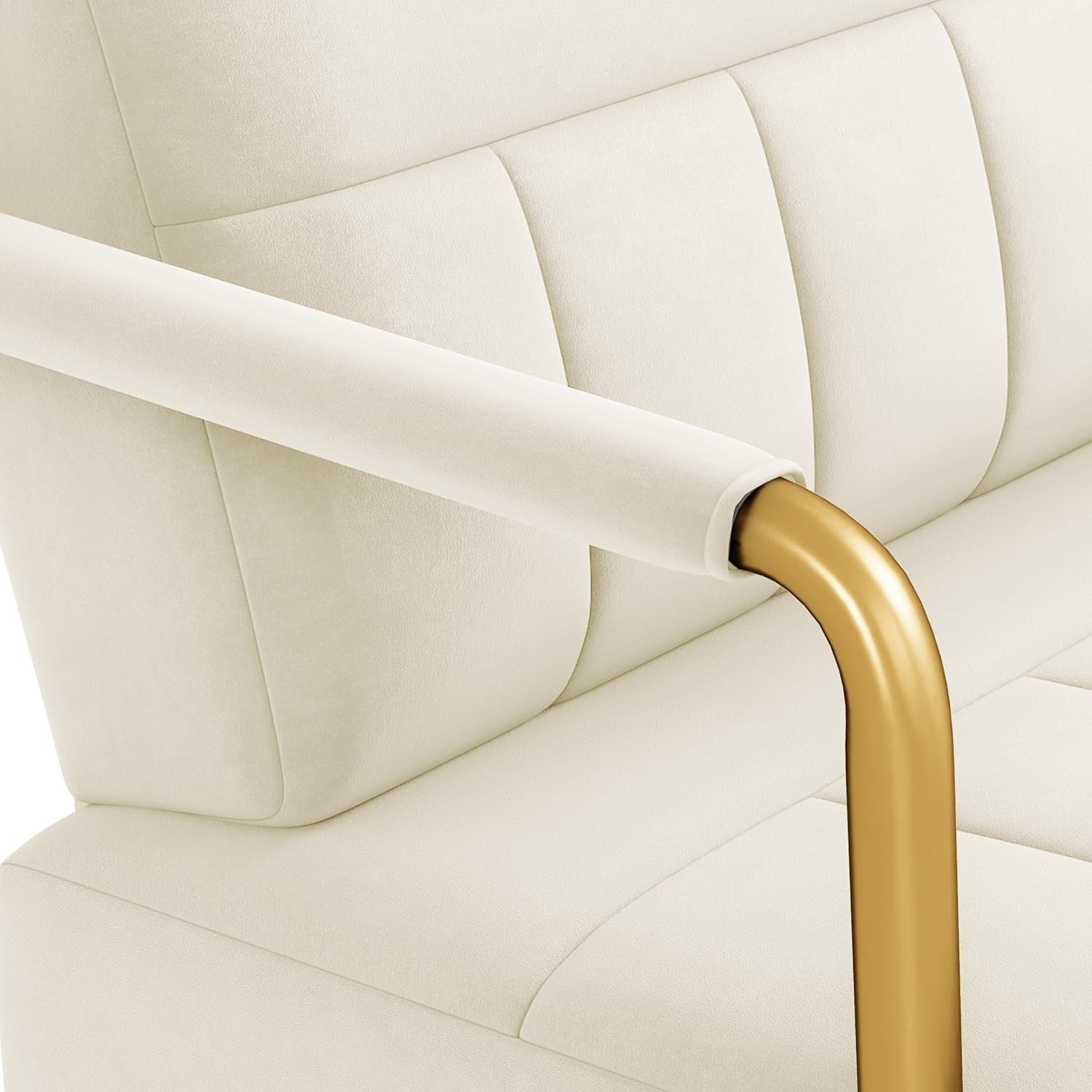 Velvet Accent Tub Chair Gold Legs Armchair w/ Cushion Beige