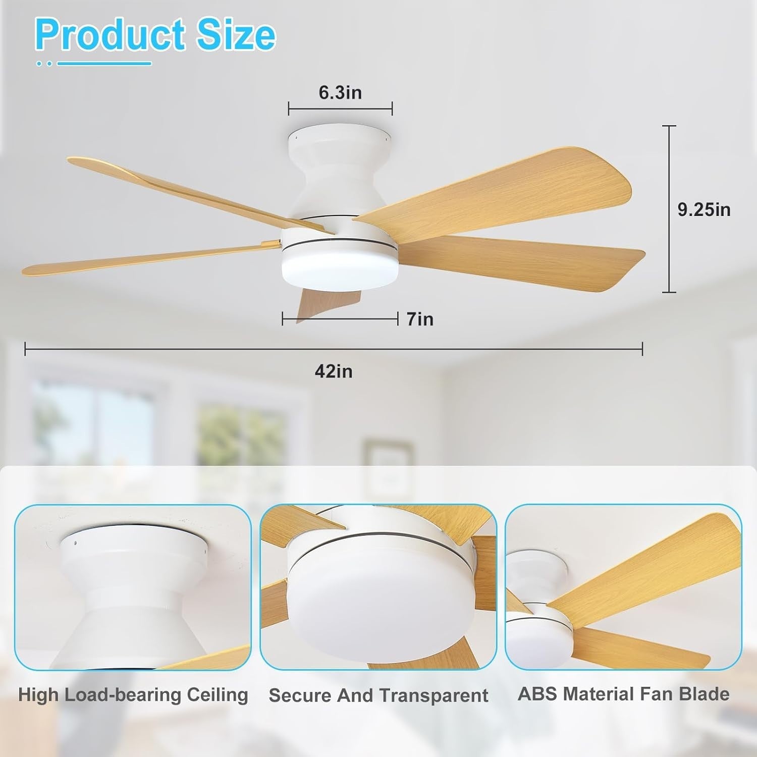 42-Inch Ceiling Fan with Light 5 Blades 6 Speeds Remote Timer