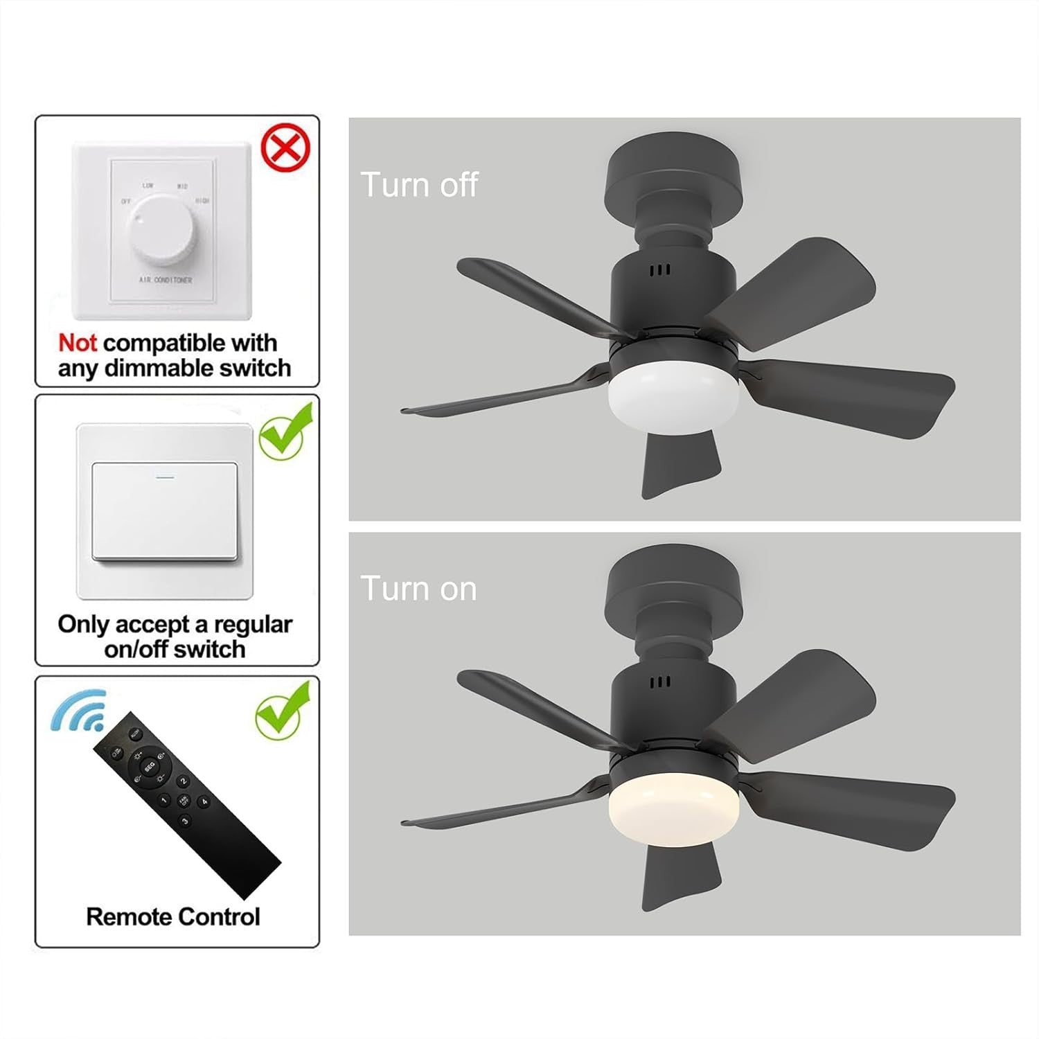 45cm Screw-In Ceiling Fan Light 4 Speeds 3 Colors Walnut