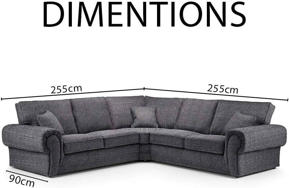 Chesterfield Corner Sofa 5 Seater High Back Deep Cushions Grey 255x255cm