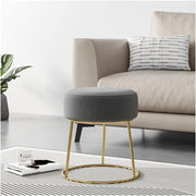 Grey Velvet Round Dressing Table Stool Ottoman Footrest with Metal Base