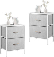 Set of 2 Light Grey Fabric Bedside Tables with Drawers & Metal Frame 45x30x61cm