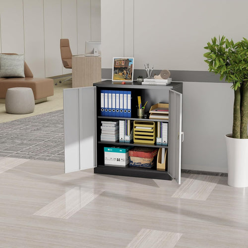 Lockable Steel Storage Cabinet with Adjustable Shelves 90cm Home Use