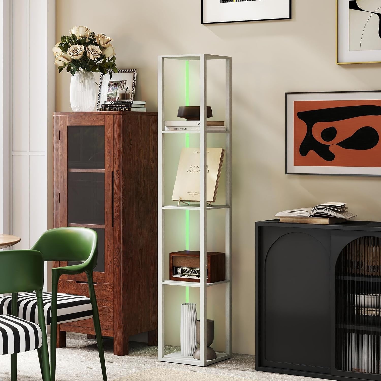 RGB LED Floor Lamp with Shelves Dimmable Remote Control Corner Light