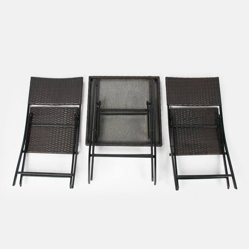3pc Outdoor Rattan Bistro Set Garden Patio Chairs & Table Folding Waterproof