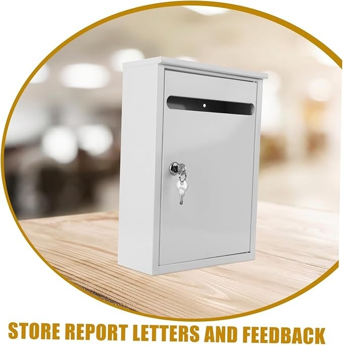 Wall Mount Lockable Suggestion Box White Steel Secure Voting Complaint Drop