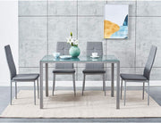 Modern Grey Glass Dining Table with 4 Faux Leather Chairs – 120CM, Durable