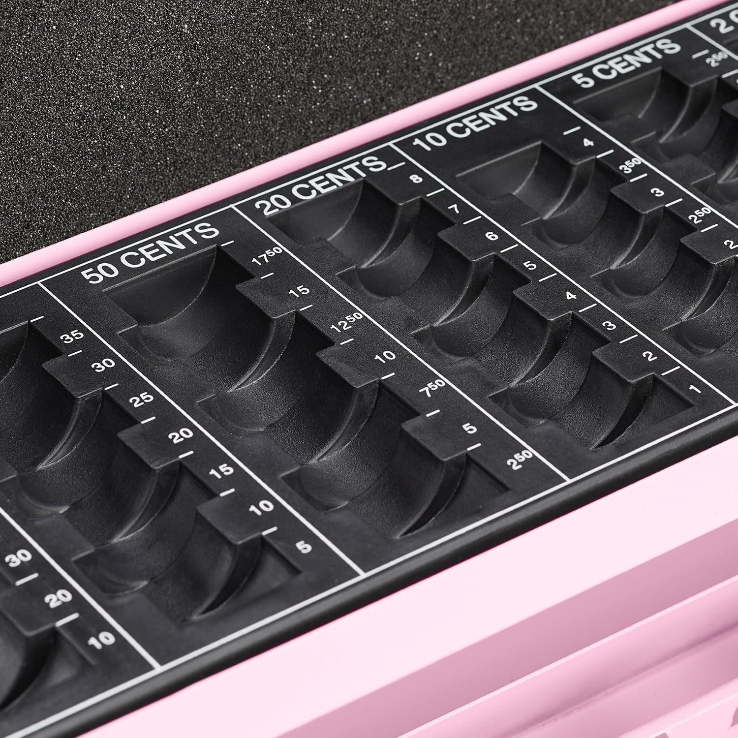 Pink Lockable Cash Box Coin Tray Money Storage Case with Keys