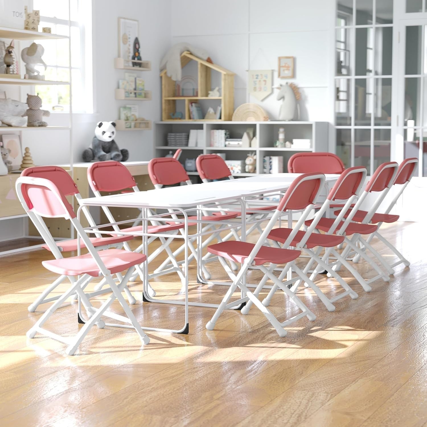 10x Kids Folding Chairs Lightweight Durable Plastic Stackable Burgundy