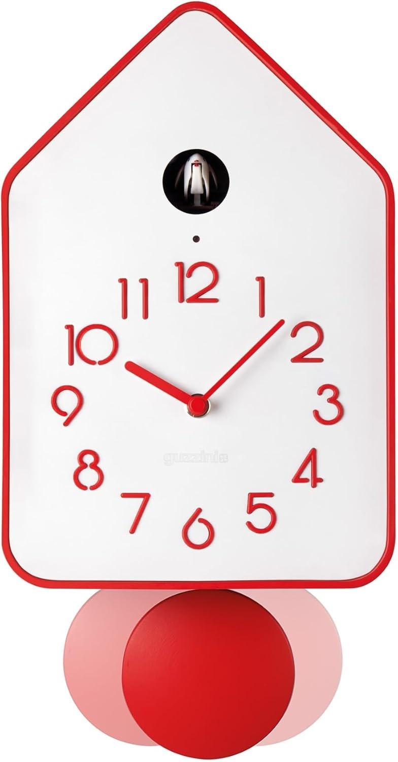 Modern Red Cuckoo Wall Clock with Silent Pendulum, Home & Gift Decor