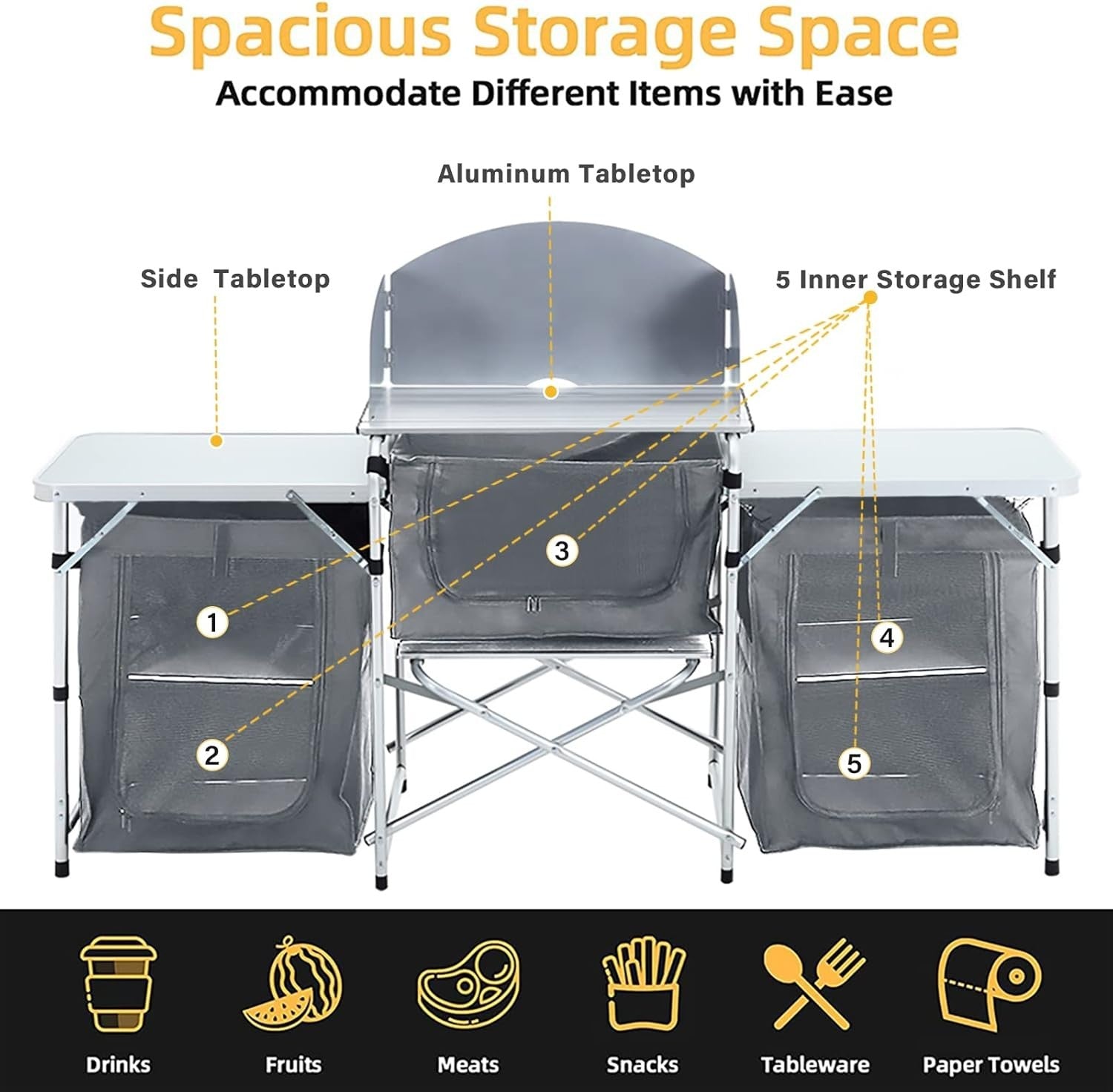 Portable Outdoor Camping Kitchen Storage Unit with Foldable Workspaces