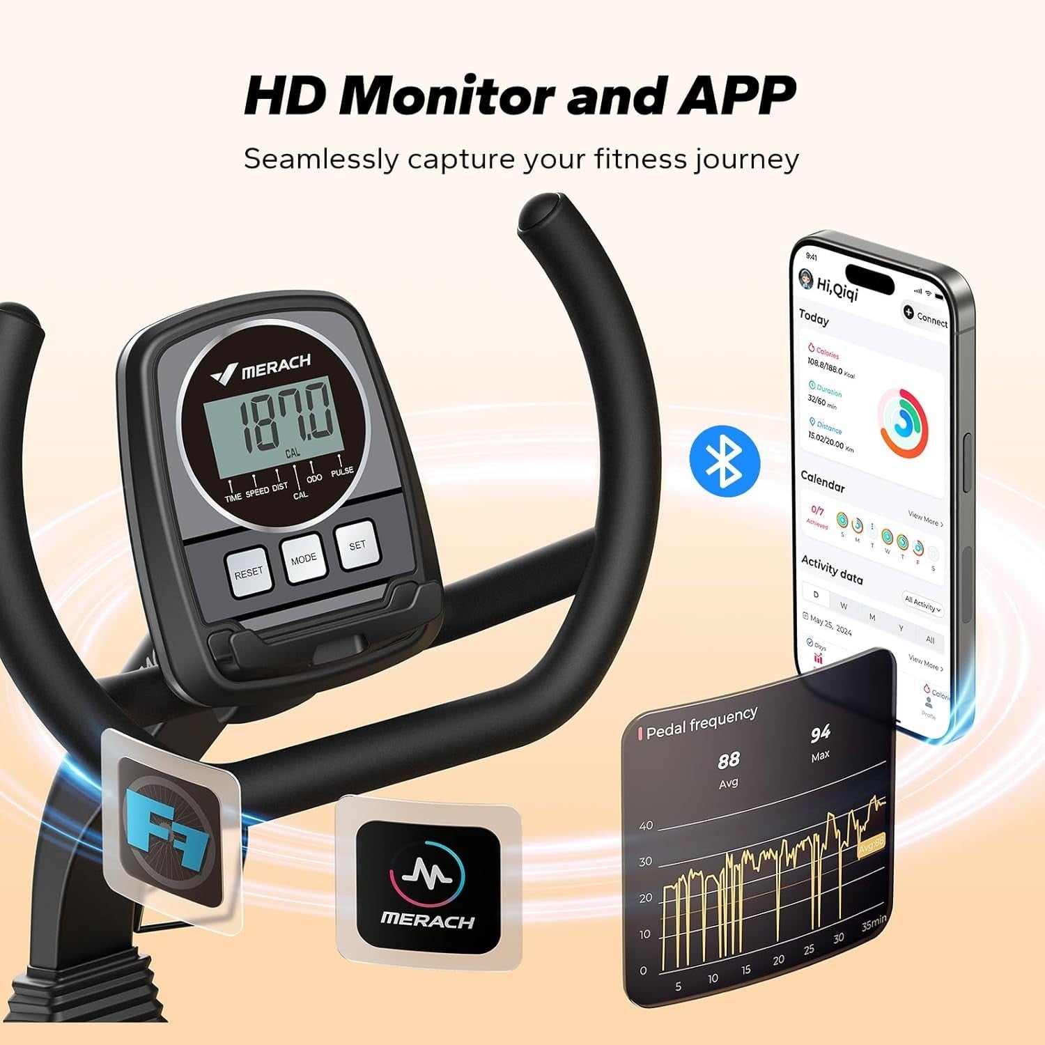 Recumbent Exercise Bike Magnetic Bluetooth LCD Quiet Adjustable Seat