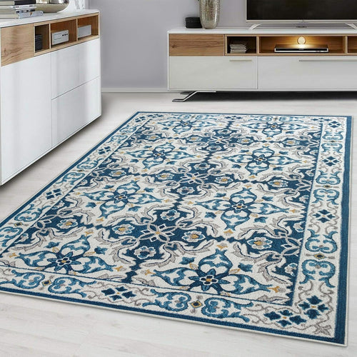 Large Vintage Floral Rug 160x230cm Soft Blue Non-Slip Carpet Living Room Bedroom