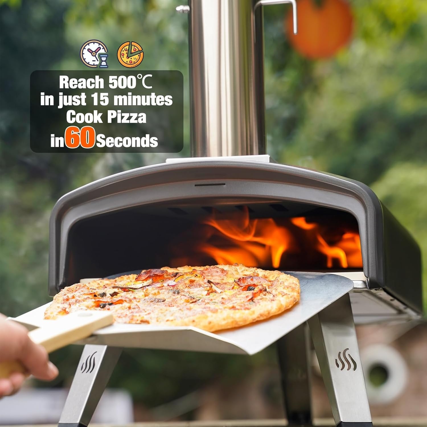 Outdoor Wood & Charcoal Pizza Oven | Portable Garden BBQ Cooker w/ Stone & Peel