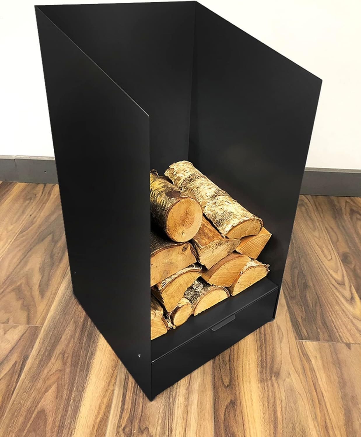 Firewood Log Holder with Drawer – Tall Steel Basket for Indoor Storage