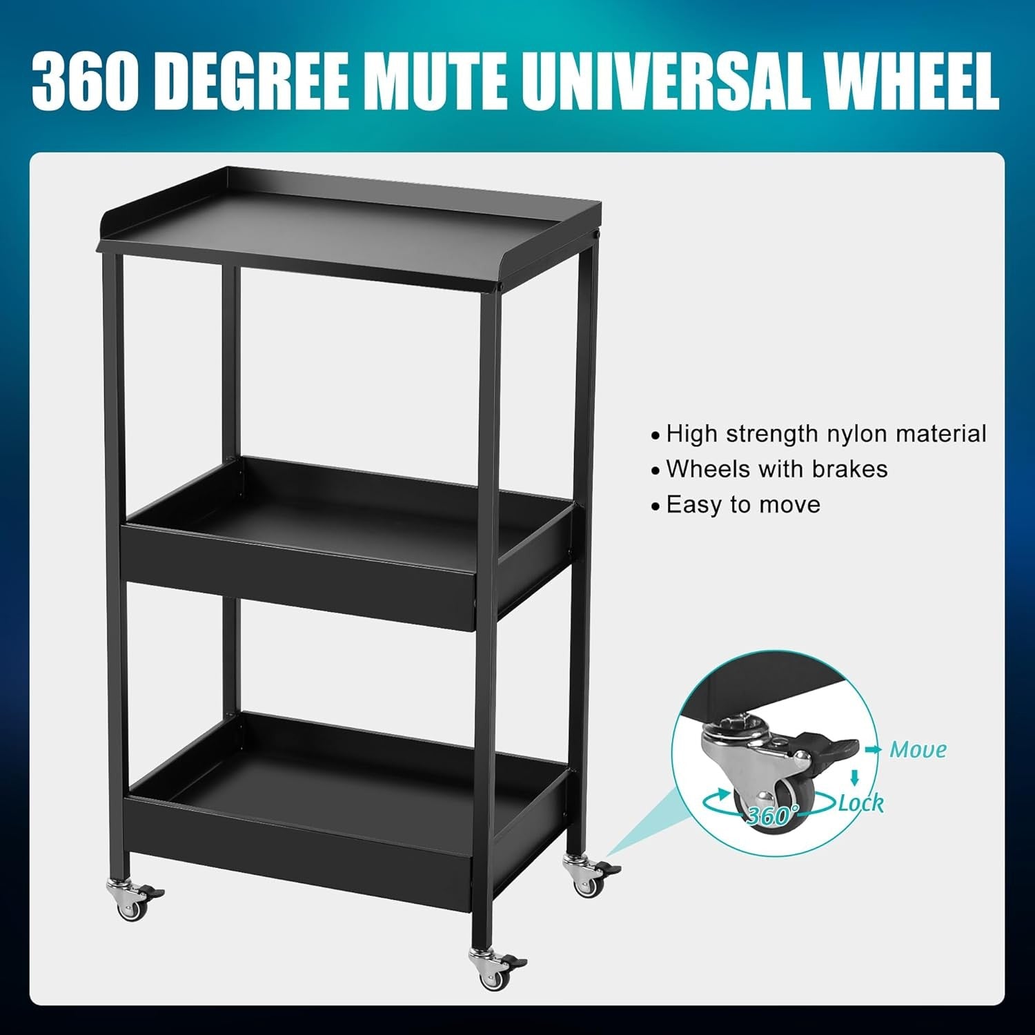 3 Tier Tattoo Trolley Rolling Salon Cart Storage Shelves with Locking Wheels