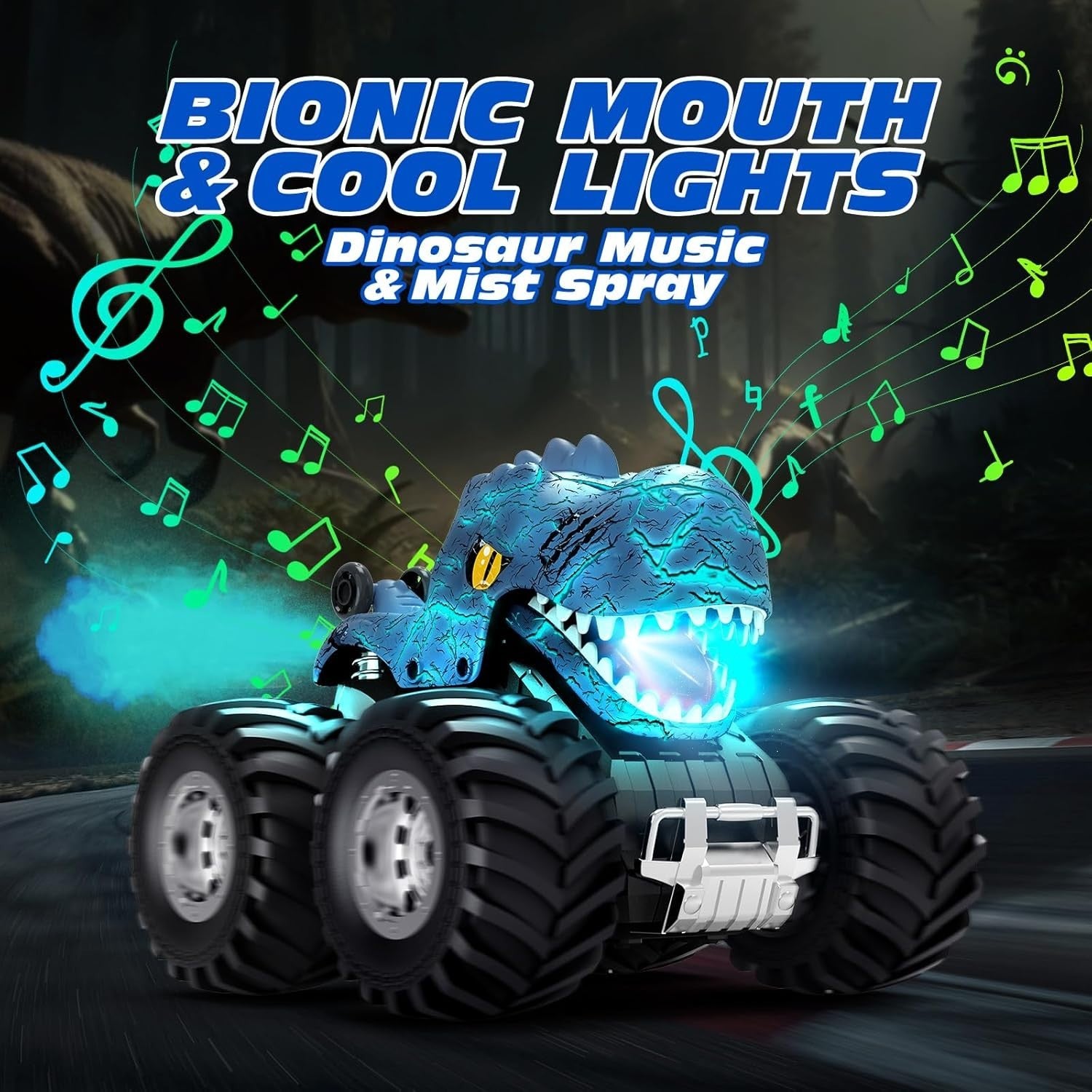 RC Dinosaur Car 360° Spin w/ Spray Lights Sound Kids Remote Control Toy 2.4GHz