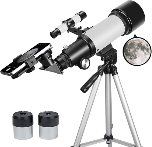 70mm Refractor Telescope for Beginners, Portable AZ Mount, White
