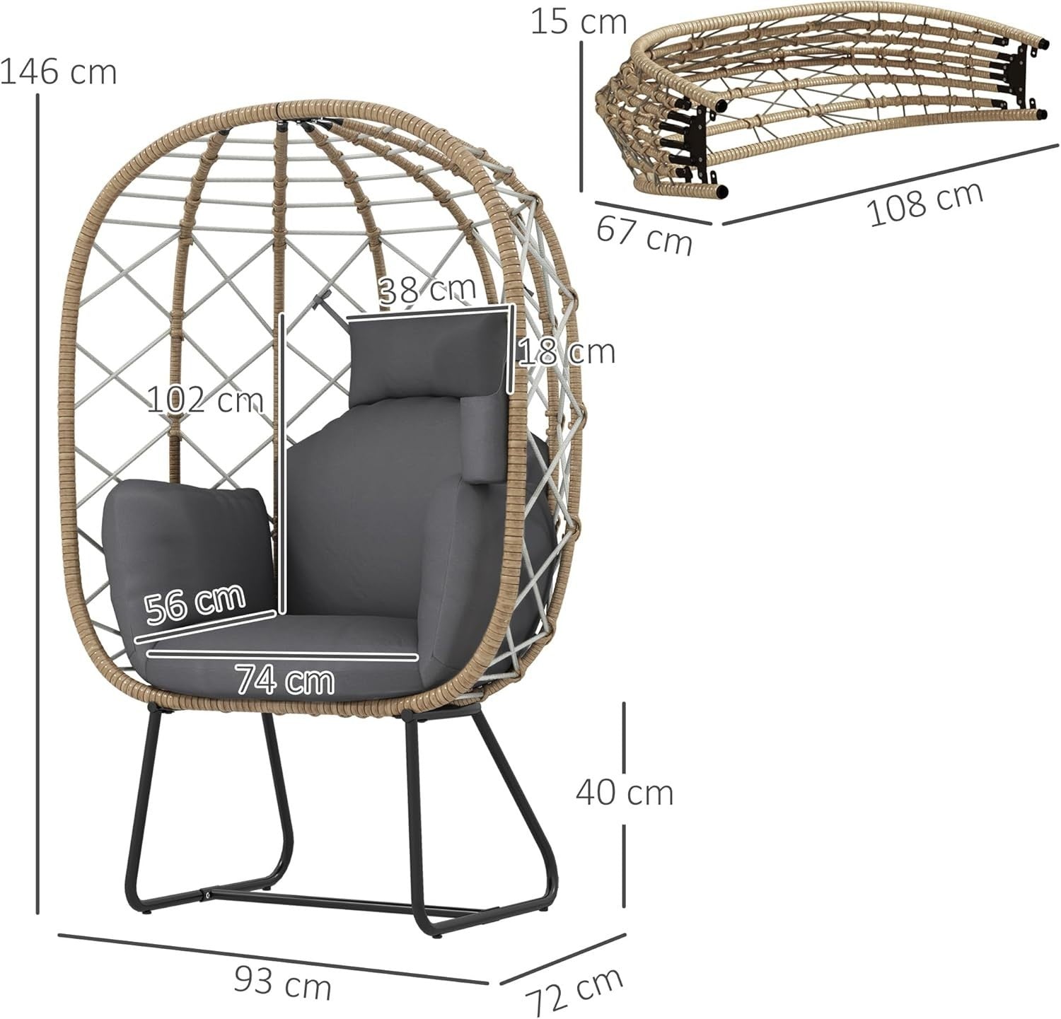 Rattan Egg Chair Outdoor Indoor Standing Wicker Lounge Chair with Cushion