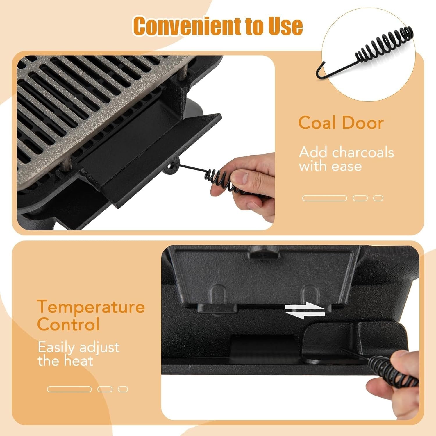 Portable Cast Iron Hibachi BBQ Grill Charcoal Stove Double Sided Grate Outdoor