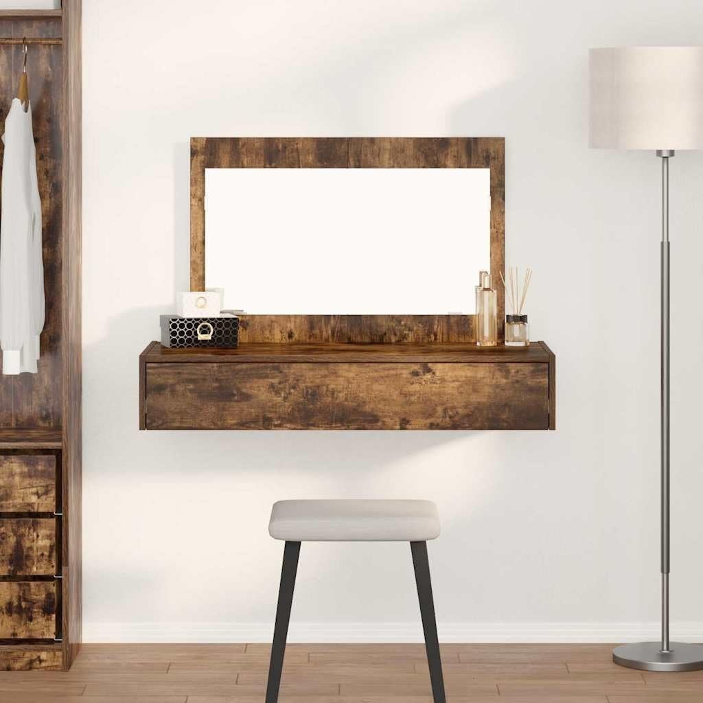 Smoked Oak Vanity Dressing Table w/ Mirror & Drawer Modern Bedroom Furniture