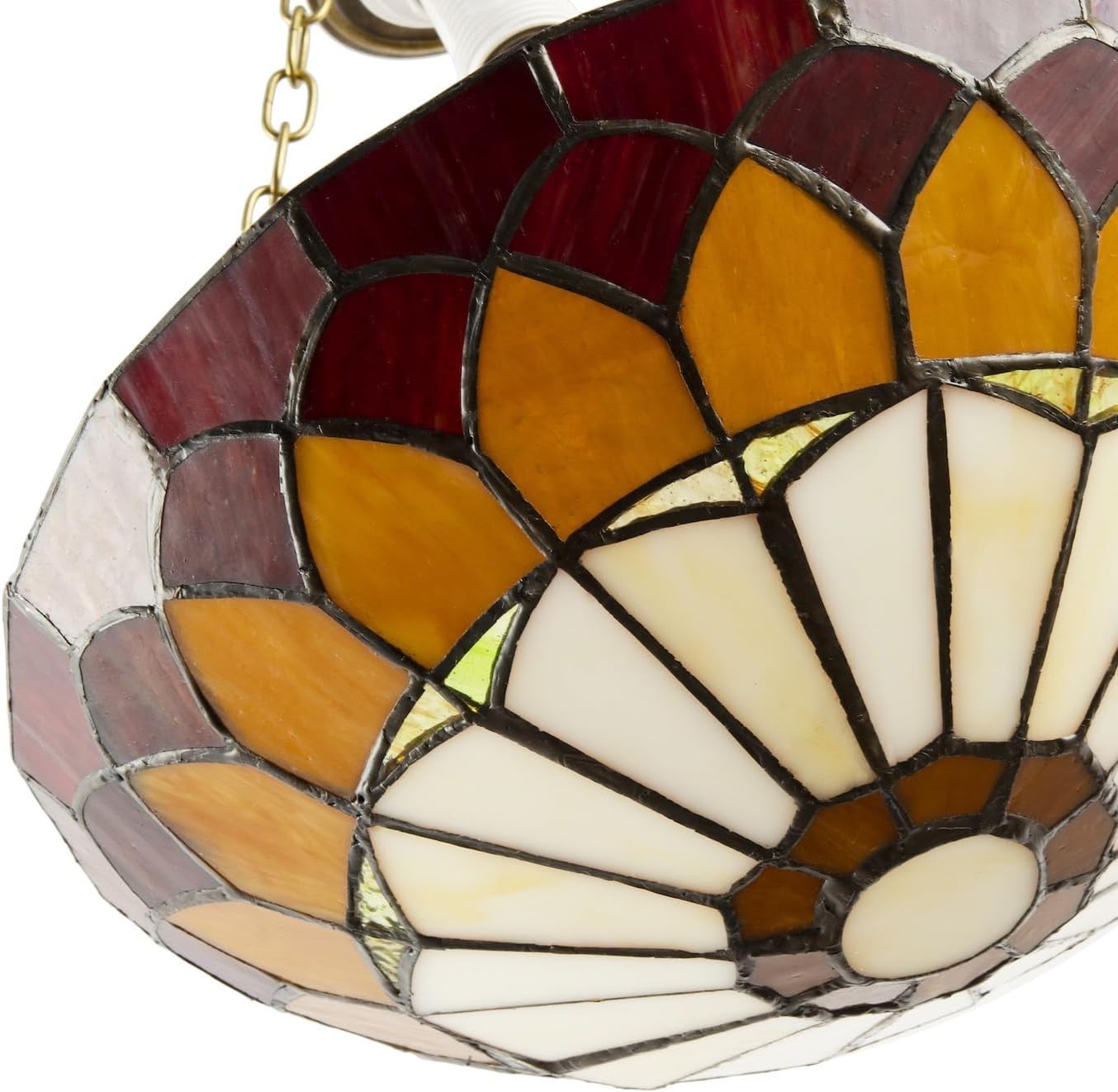 Tiffany Pendant Lamp Shade Amber Red Stained Glass Dome 30cm