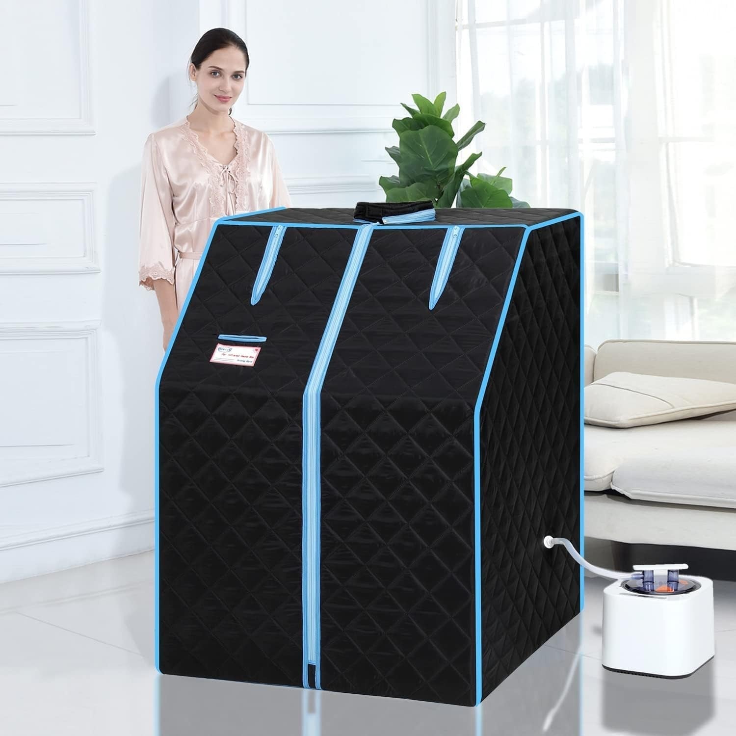 Portable Steam Sauna Tent w/ 1000W Generator & Chair Detox Box (Black)