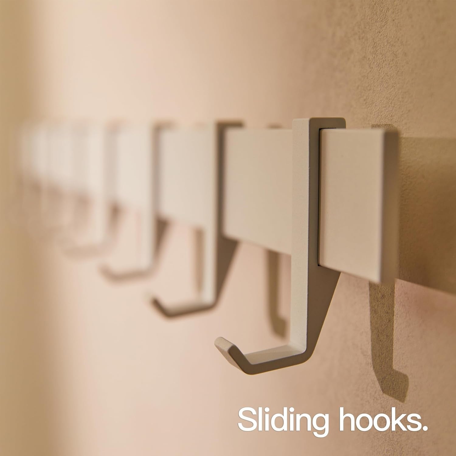 Modern Wall Coat Rack 80cm | White Metal Rail with 8 Sliding Hooks Matte