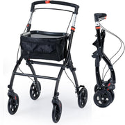 4 Wheel Rollator Walker Lightweight Folding Walking Aid Brakes Tray
