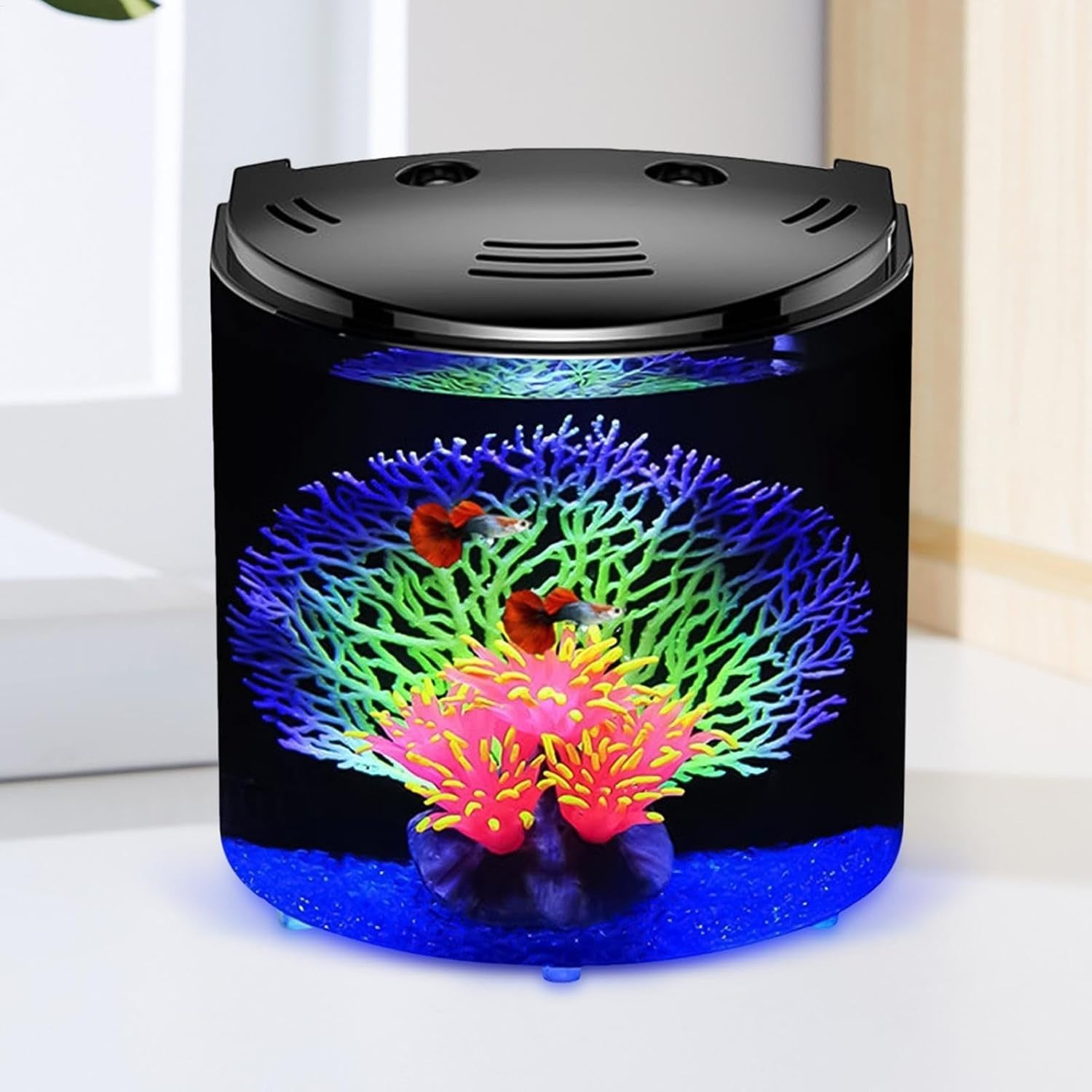 Small Acrylic Fish Tank w/ Filter Light Pump Desktop Aquarium Bowl