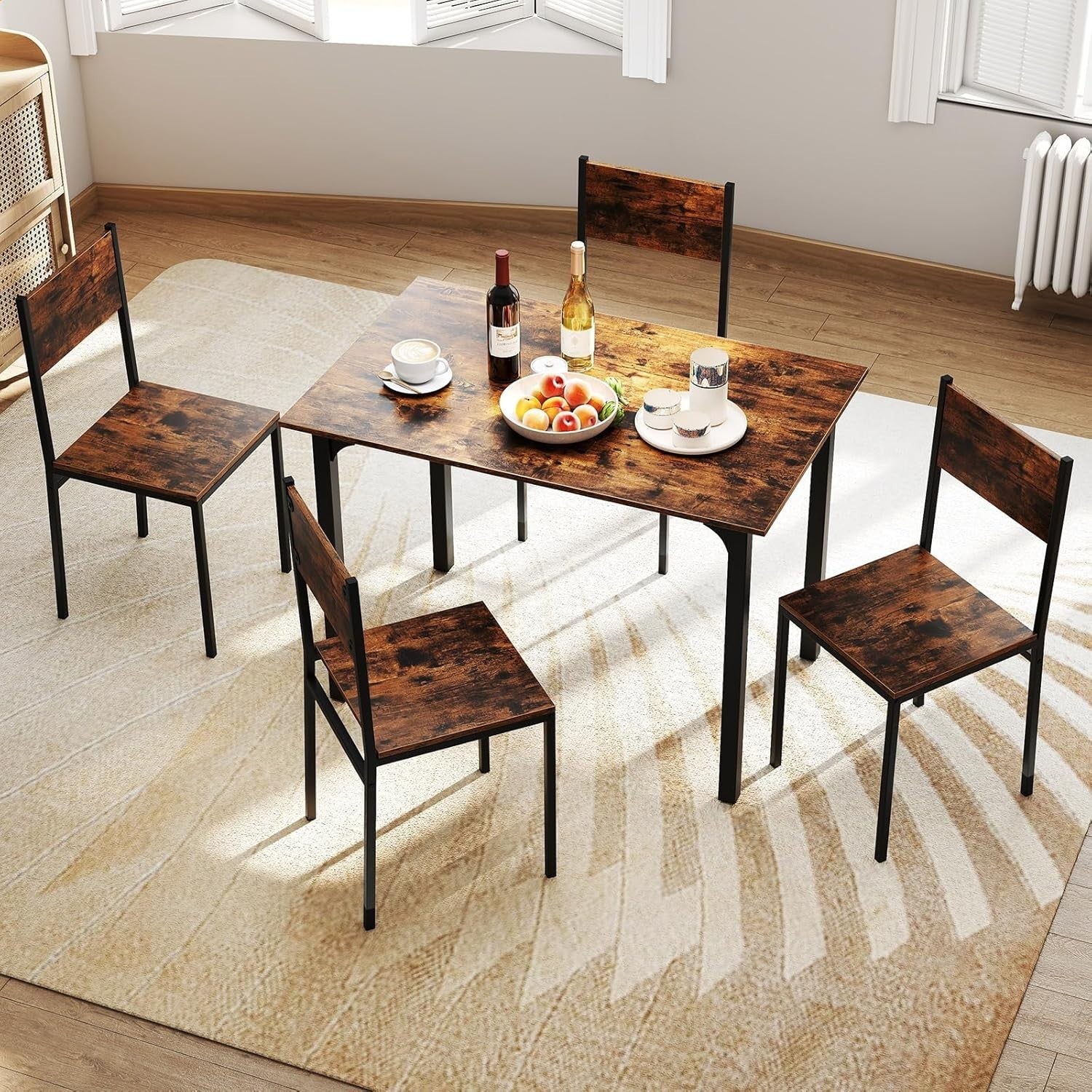 4 Seater Dining Table Set Chairs Wood Metal Kitchen Small Space Modern