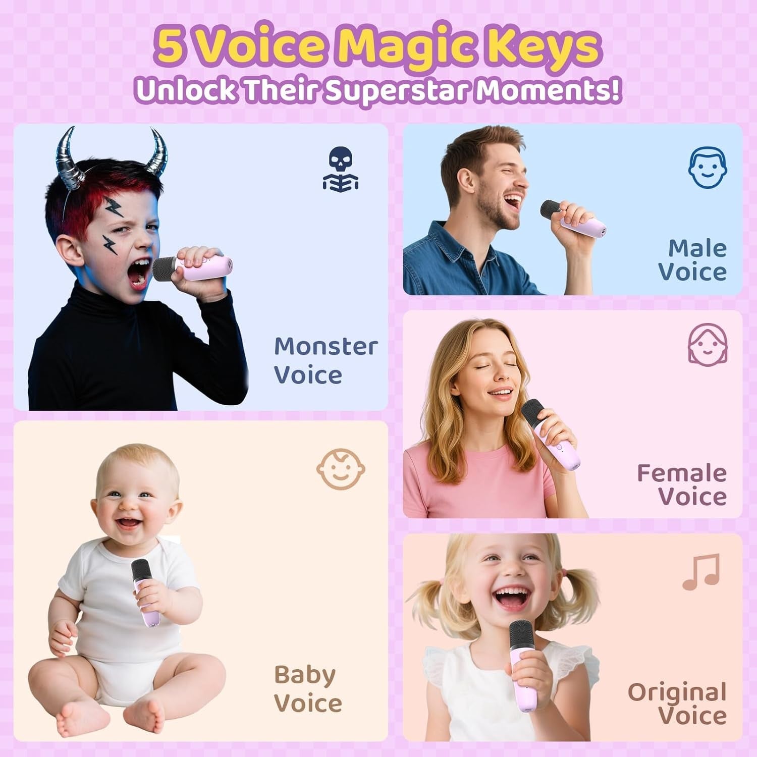 Kids Karaoke Machine with 2 Mics RGB Lights Bluetooth Speaker