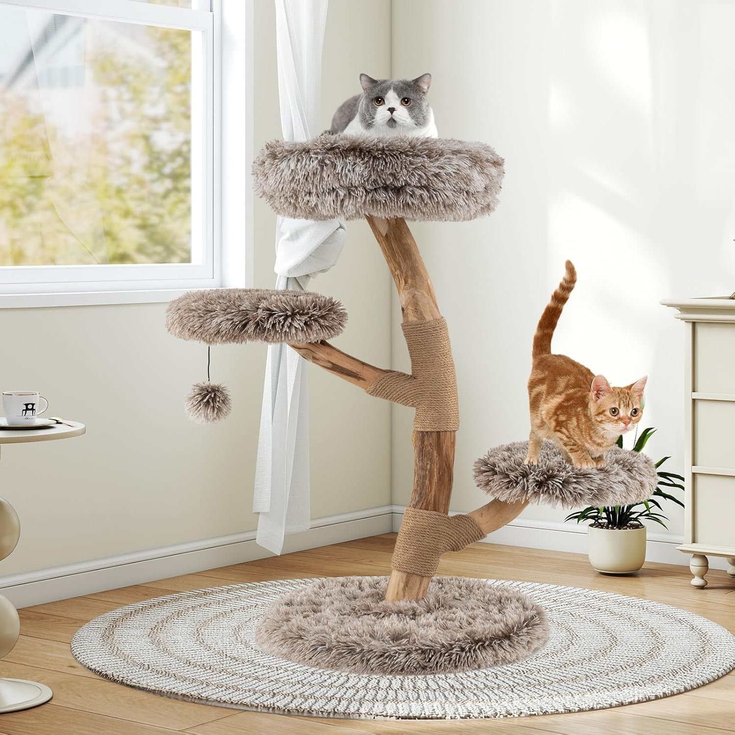 Luxury Wooden Cat Tree 92cm Multi-Level Tower with Plush Perches Scratching