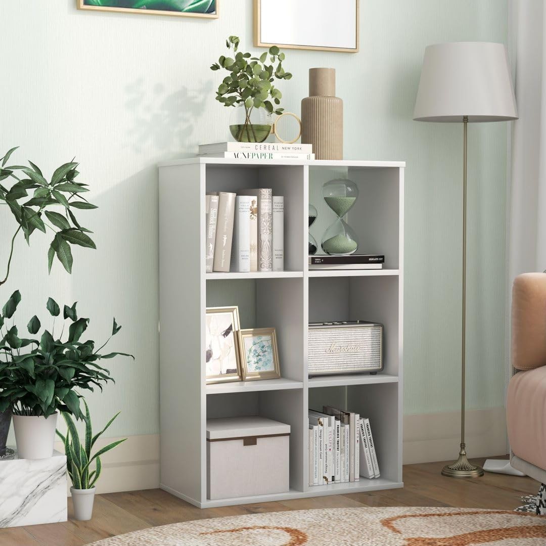 6-Cube Wooden Bookcase Open Shelving Unit Modern Storage Cabinet White