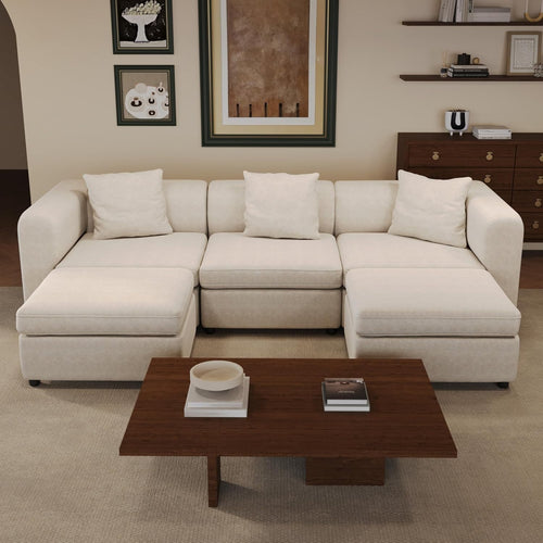 5 Seater L/U Shape Sectional Sofa Bed with 2 Storage Ottomans Velvet Couch