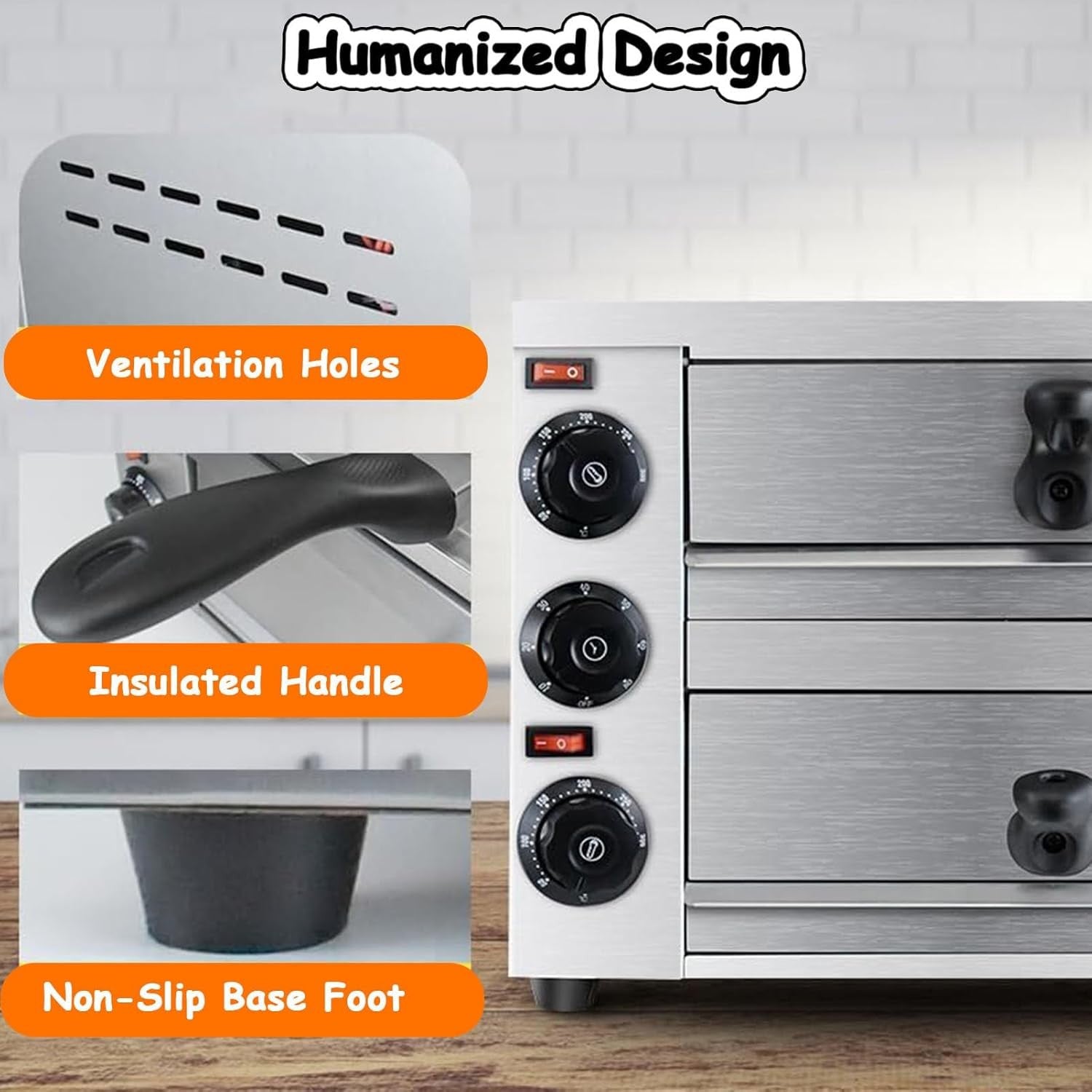 Commercial Double Deck Electric Pizza Oven | Stainless Steel Countertop 16” 2200