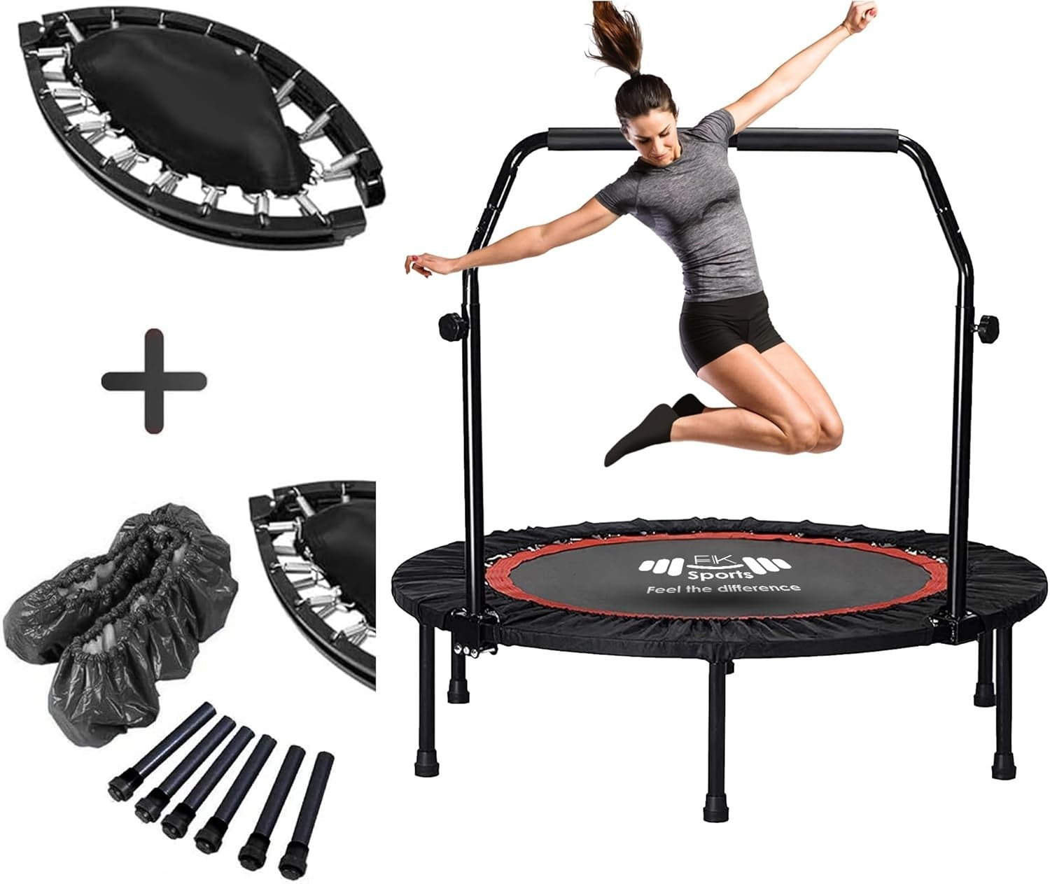 40” Foldable Mini Fitness Trampoline Rebounder Adjustable Handle