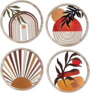 4pcs Boho Wooden Wall Art Round Hollow Decor 20cm