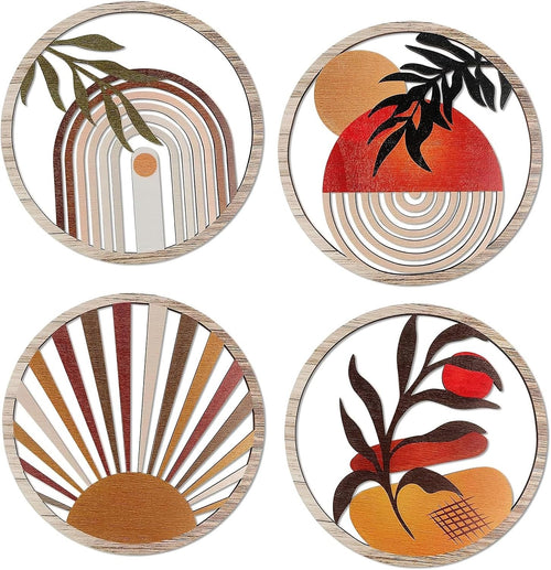 4pcs Boho Wooden Wall Art Round Hollow Decor 20cm