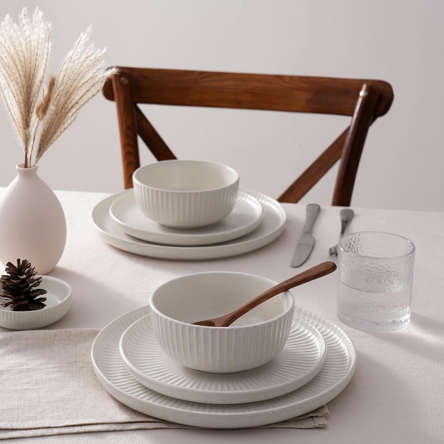 12 Piece Stoneware Dinner Set Plates Reactive Glaze Dishwasher Safe