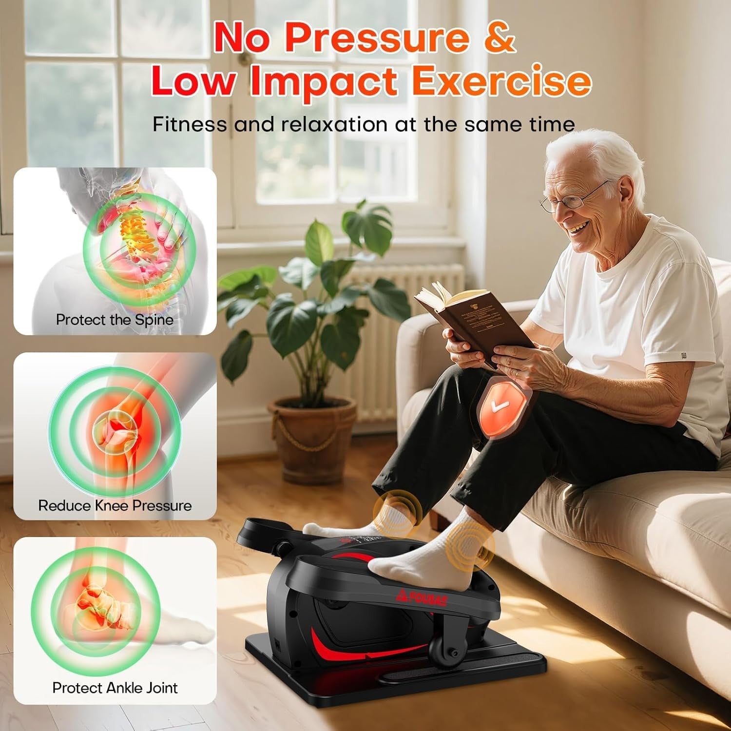 Under Desk Elliptical Trainer, 2-in-1 Electric Pedal Exerciser, Low-Impact