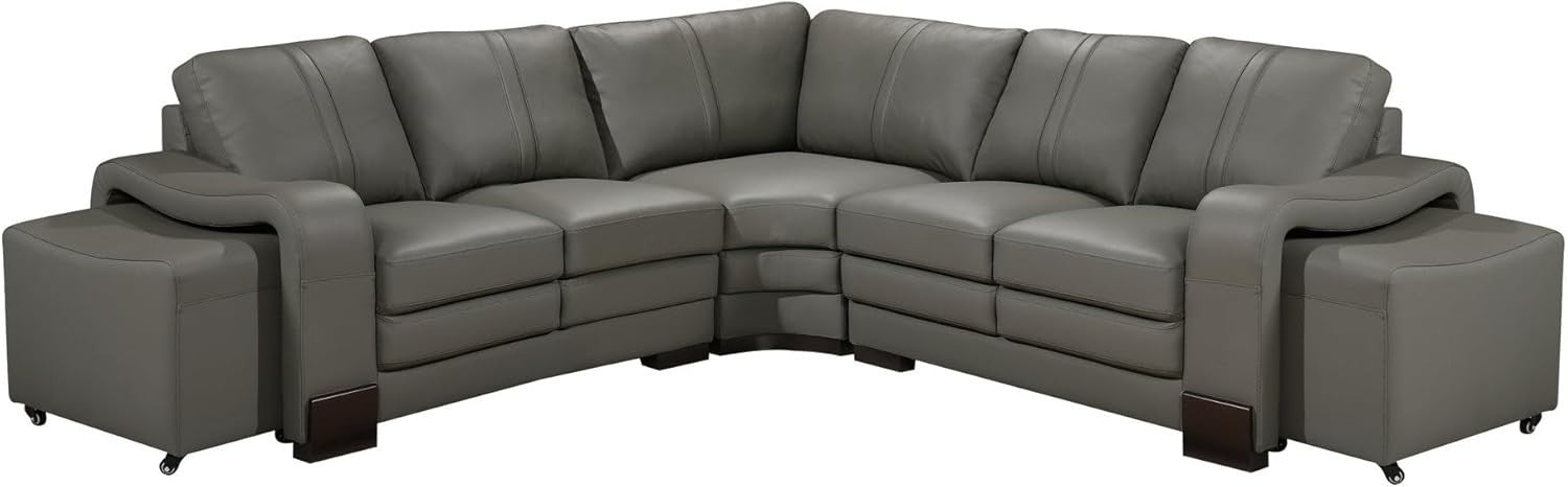 Genuine Leather 5 Seater Grey Corner Sofa with Ottomans – Durable & Spacious