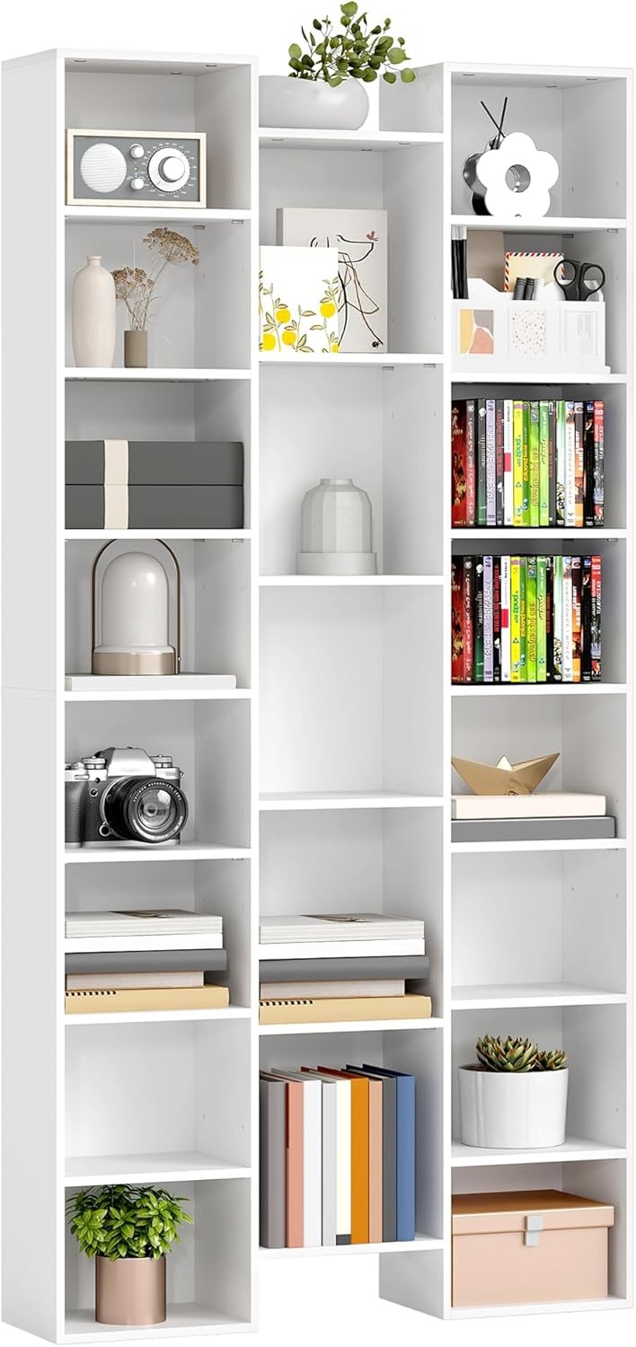 Tall 21-Cube White Bookcase Adjustable Shelves Modern Storage Unit for Home Offi