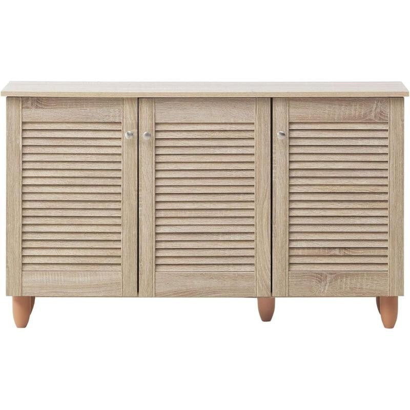 Oak Shoe Storage Cabinet 3 Door Cupboard – Entryway Hallway Organiser Unit