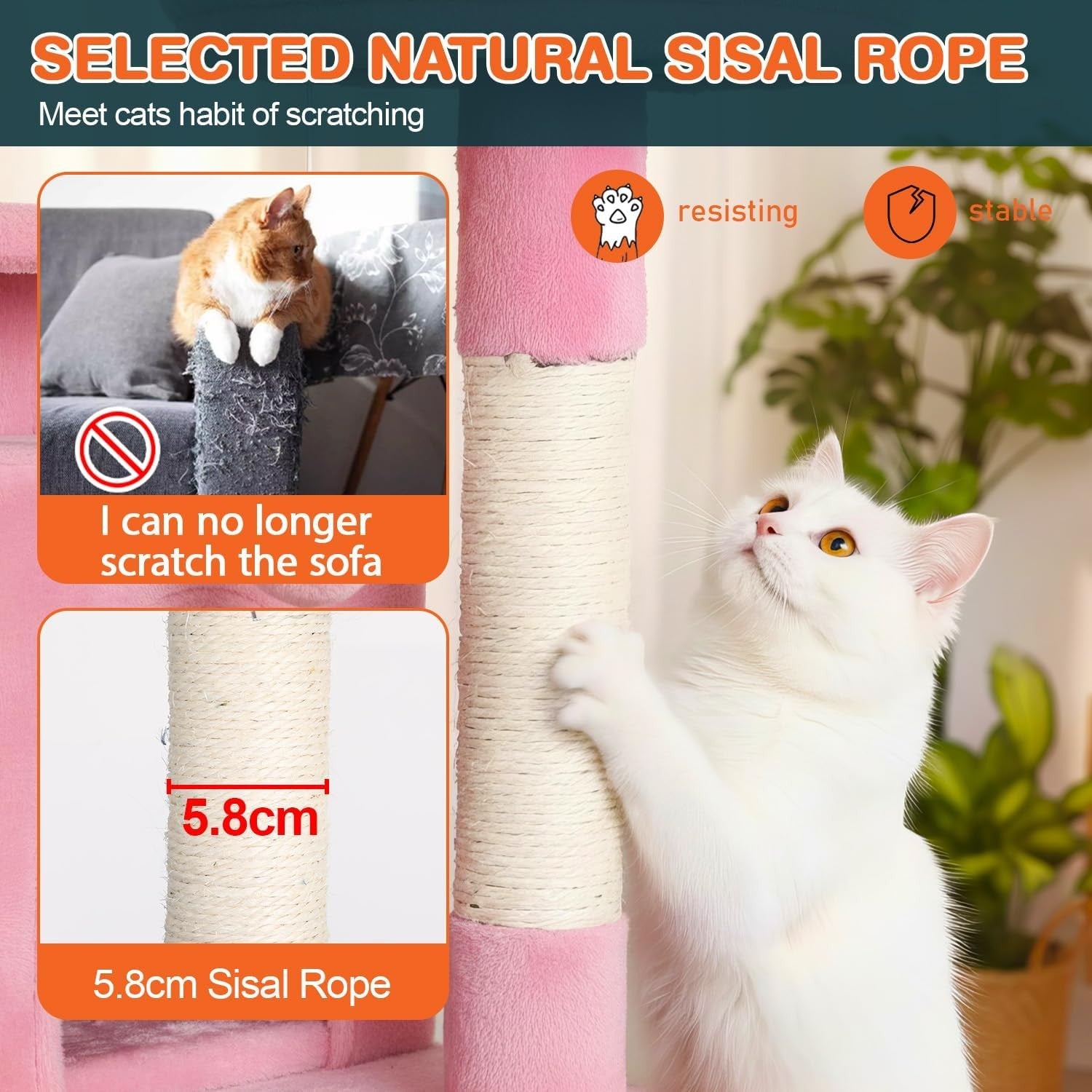 Pink Multi Level Cat Tree Tower 139cm with Condo Scratching Posts Play Centre