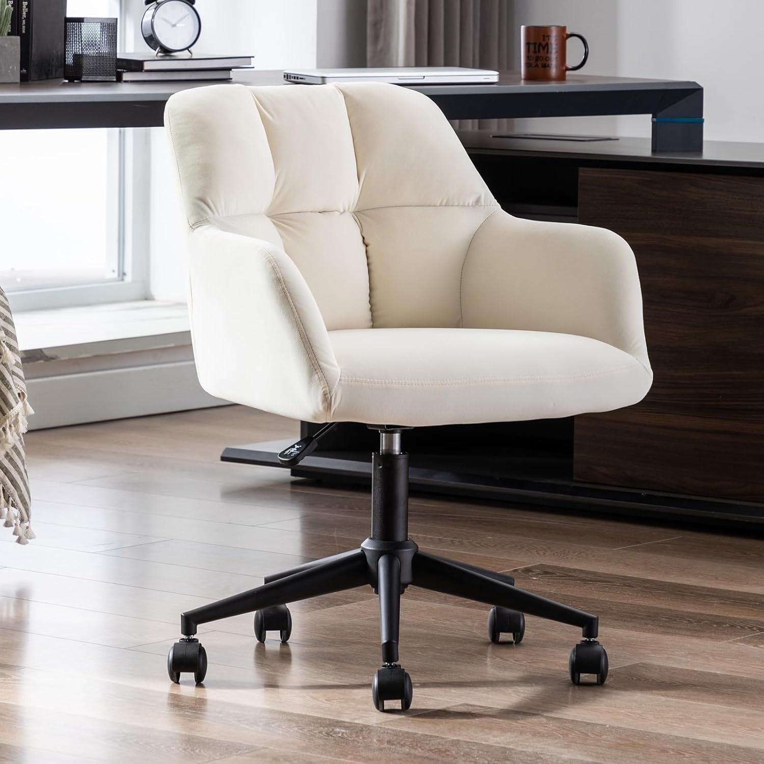 Velvet Office Chair Swivel Grid Design Home Desk Study Solid Back Adjustable Sea