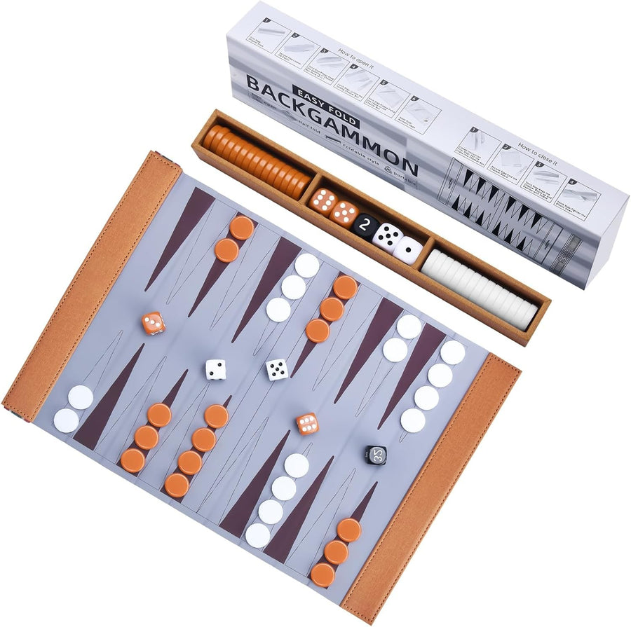 Travel Backgammon Set Solid Wood Folding Board Portable Strategy Game