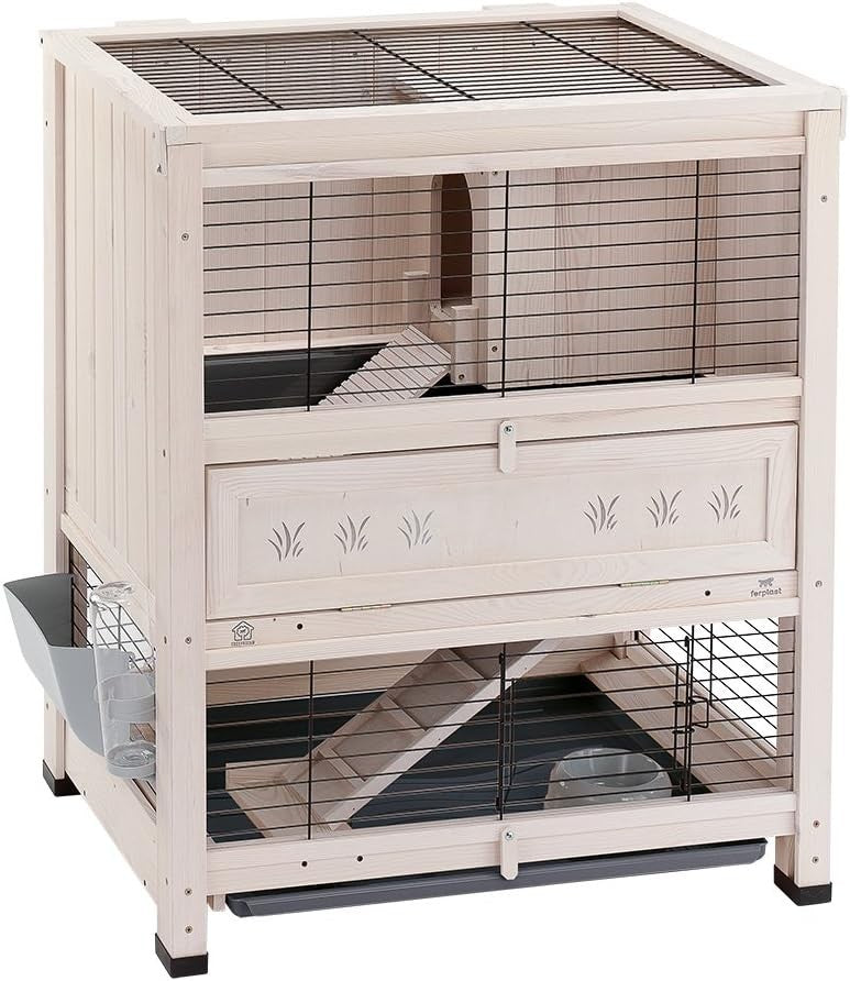 Compact Double Tier Rabbit Hutch Indoor Outdoor Cage Easy Clean Mini