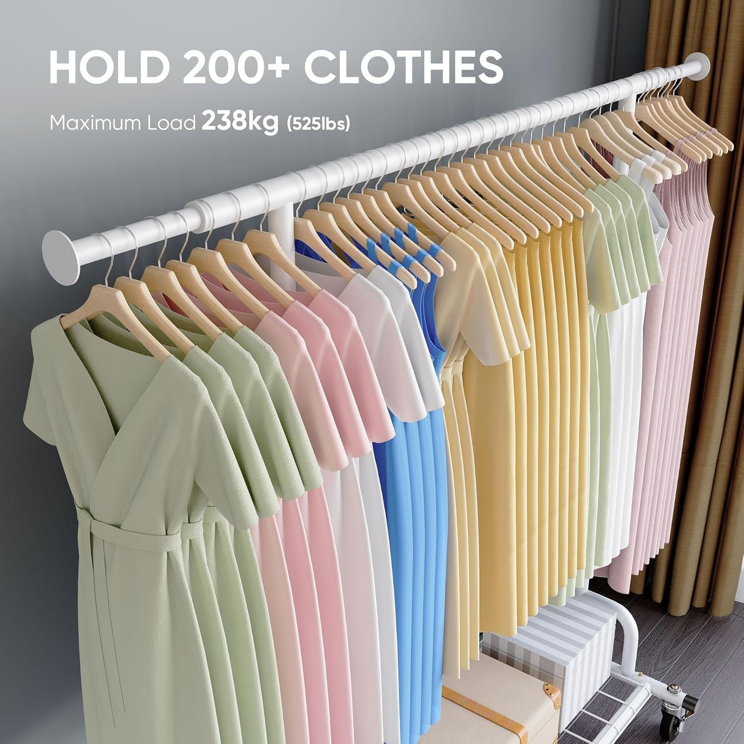 238KG Heavy Duty Extendable Clothes Rail with Wheels – White